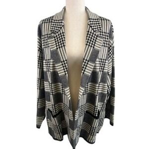 New Anne Klein Plaid Blazer Sweater Open Front Black Gray Career Jacket Size XL